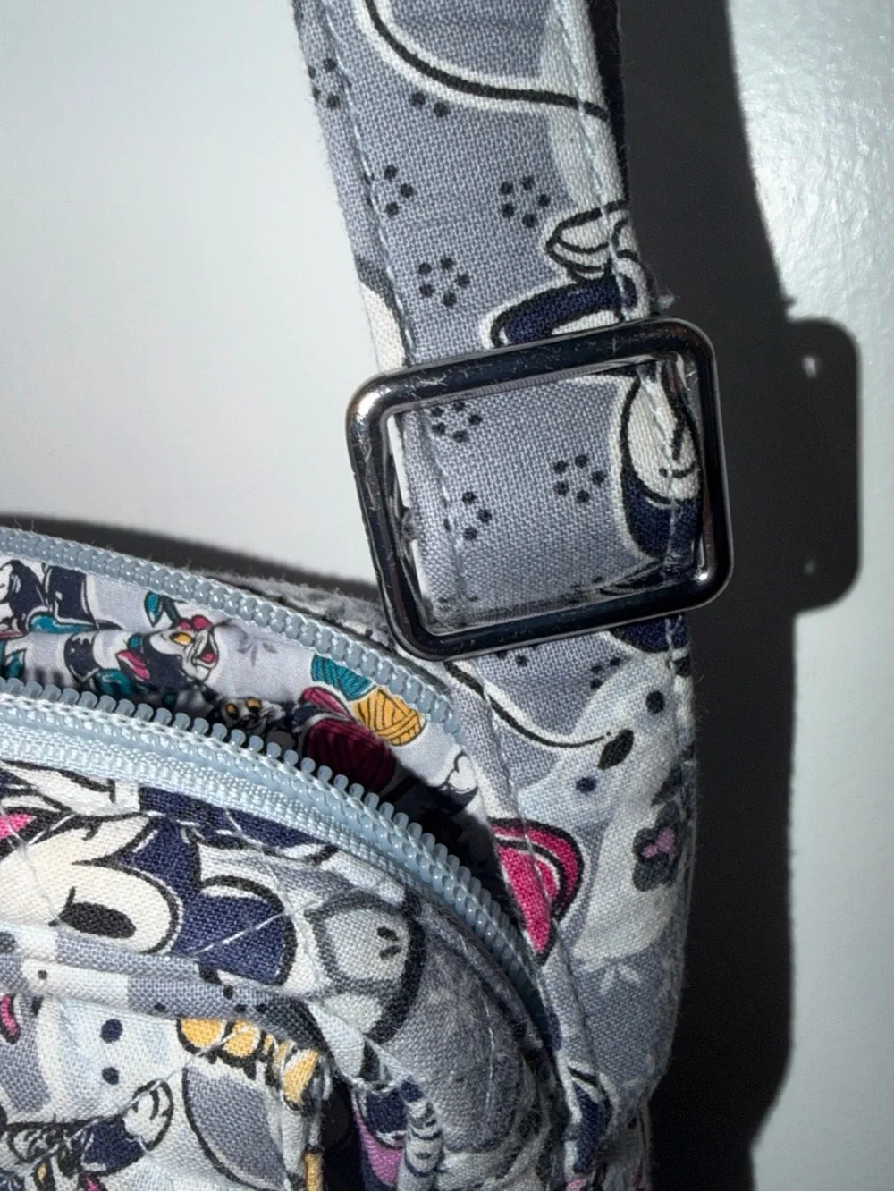 Vera Bradley Gray Minnie & Mickey Quilted Crossbody with Teal and Pink Accents